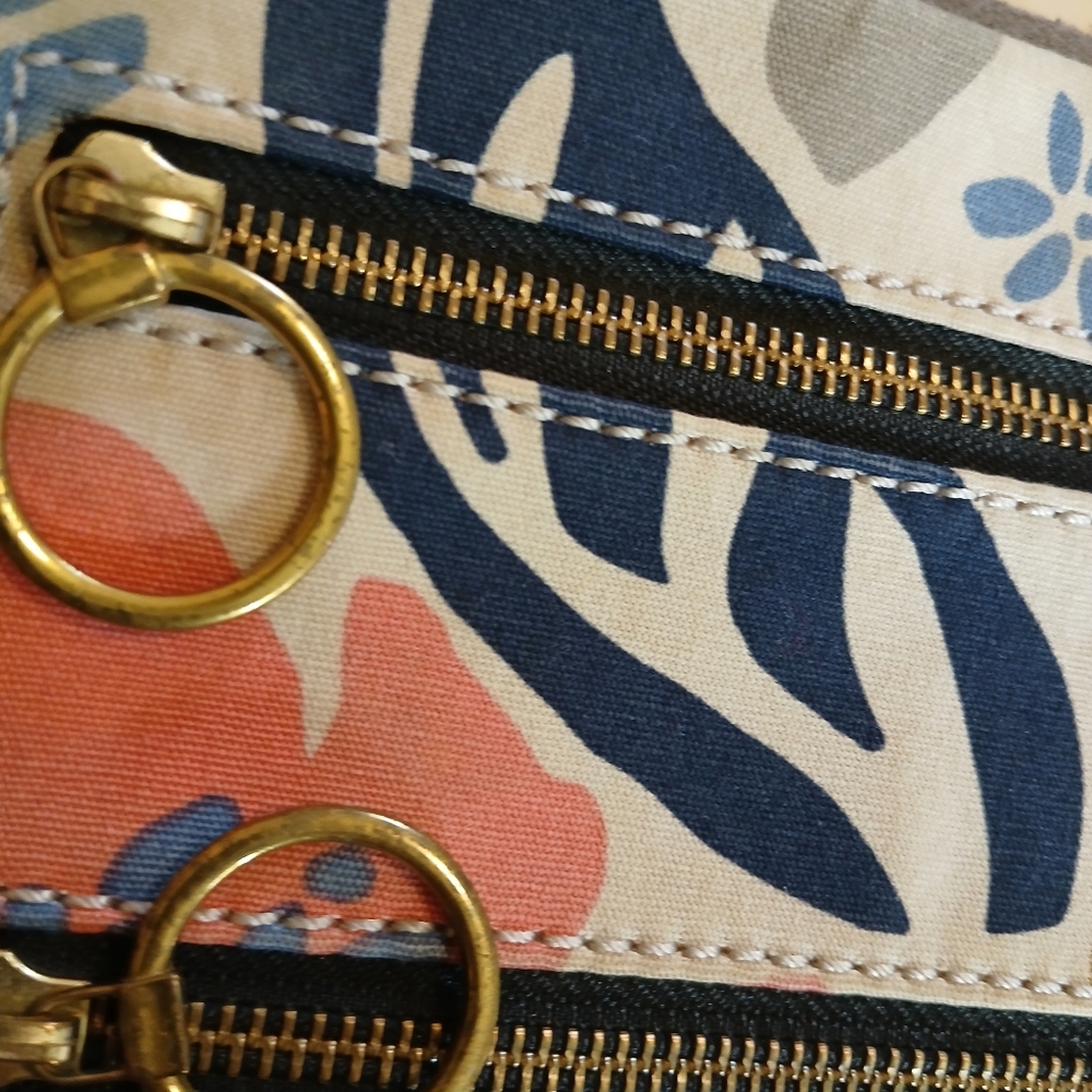 Vintage Fossil Tropical Floral Crossbody Purse Bag - Blue, Pink, Tan - Picture 2 of 9